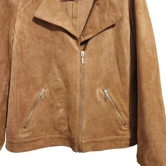 CHICO'S TAN FAUX SUEDE MOTO JACKET SZ Chicos Size US 4/6